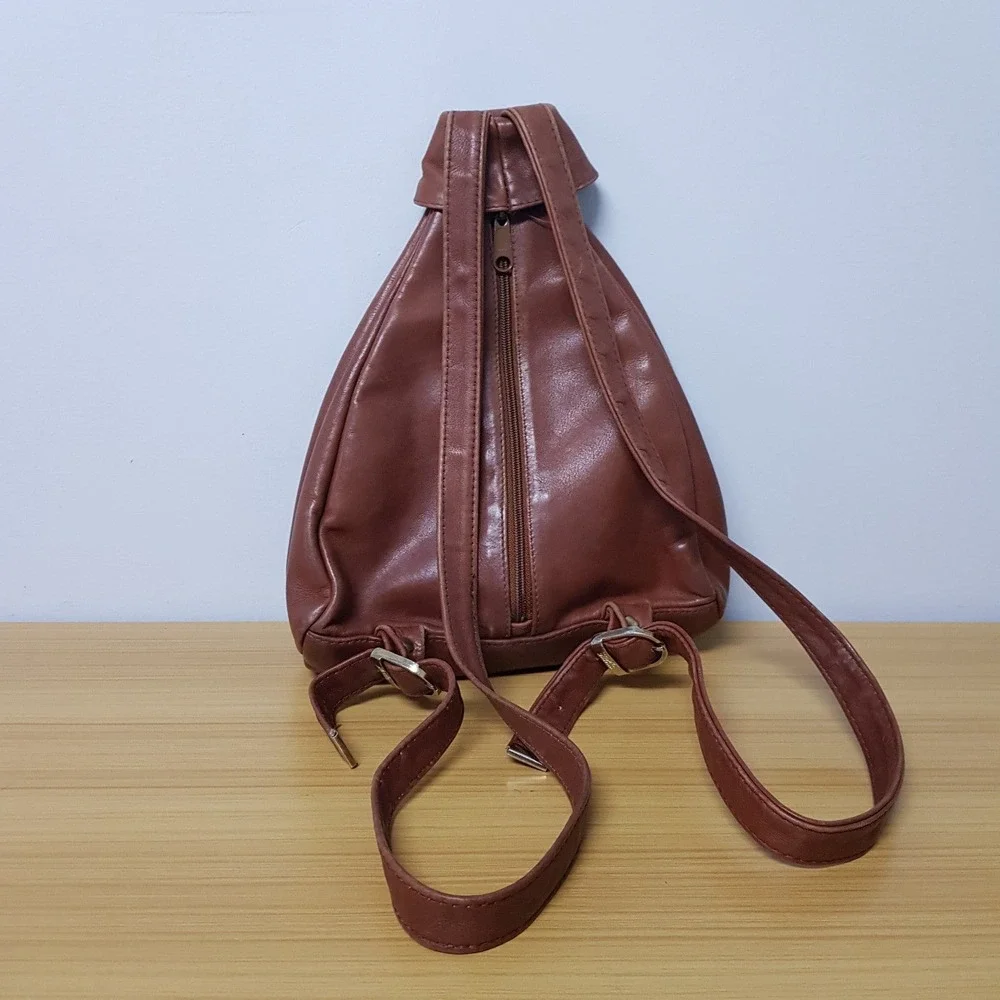 Vintage Merlin USA Made Leather Backpack Purse‎ Bag Zipper Cognac Brown